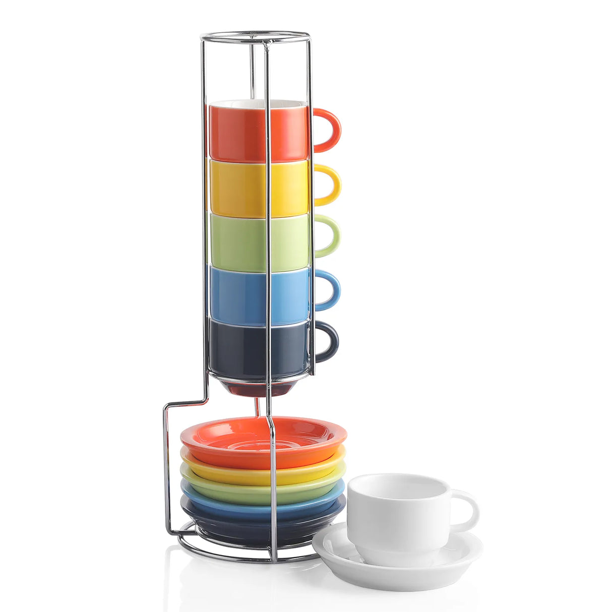 SWEEJAR Porcelain Espresso Cup Set | Saucer Set | With Metal Stand