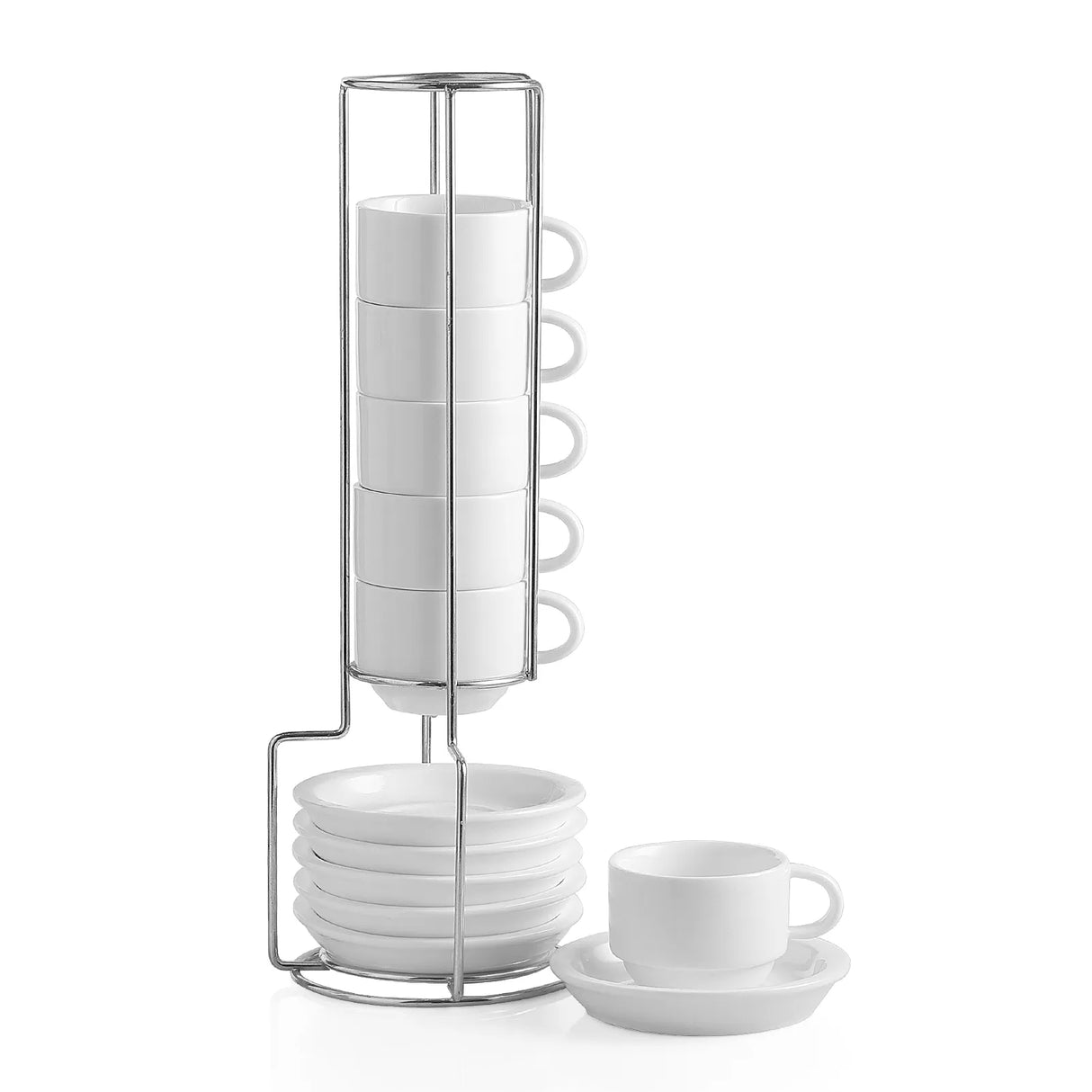 SWEEJAR Porcelain Espresso Cup Set | Saucer Set | With Metal Stand