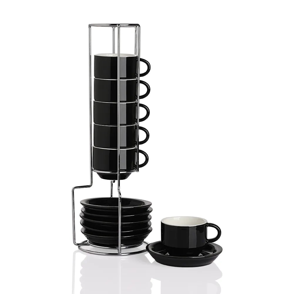 SWEEJAR Porcelain Espresso Cup Set | Saucer Set | With Metal Stand