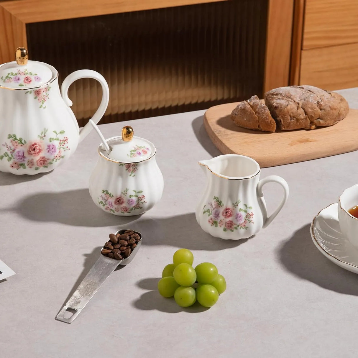SWEEJAR Royal Ceramic Rose Flower Sugar Bowl Creamer Set