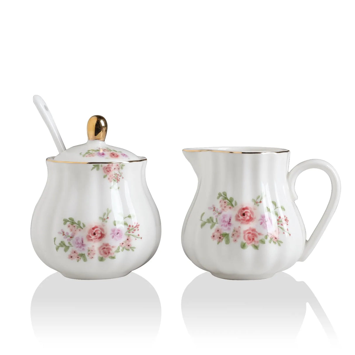 SWEEJAR Royal Ceramic Rose Flower Sugar Bowl Creamer Set