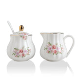 SWEEJAR Royal Ceramic Rose Flower Sugar Bowl Creamer Set