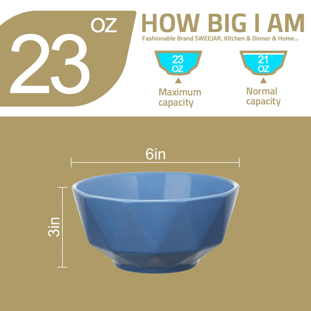 Sweejar Ceramic Bowl Set | 26 Oz for Cereal, Salad, Pasta, Soup | Set of 6