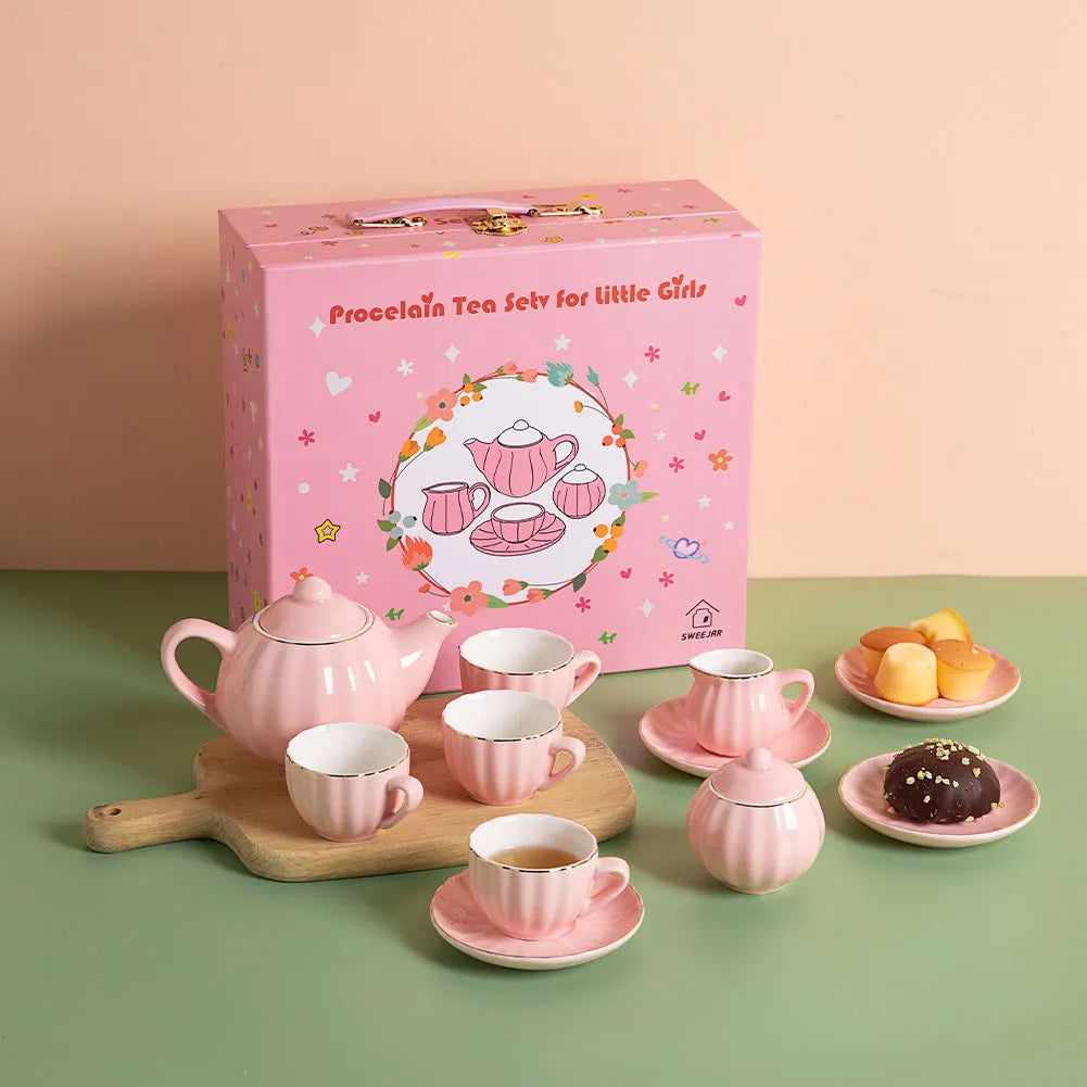 Sweejar Porcelain Kids Tea Set for Little Girls, Toddler | Kitchen Pretend Toy