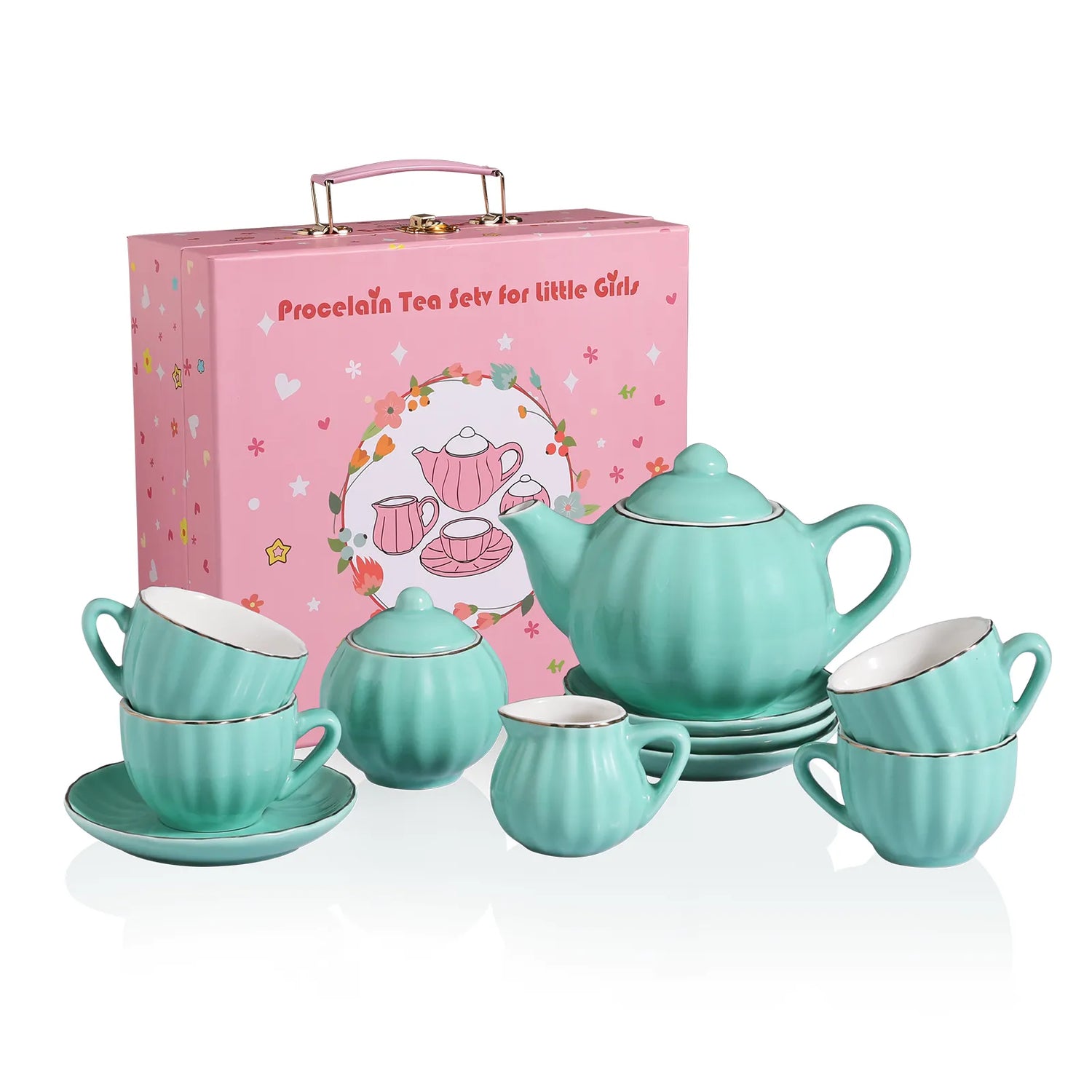 Sweejar Porcelain Kids Tea Set for Little Girls, Toddler | Kitchen Pretend Toy