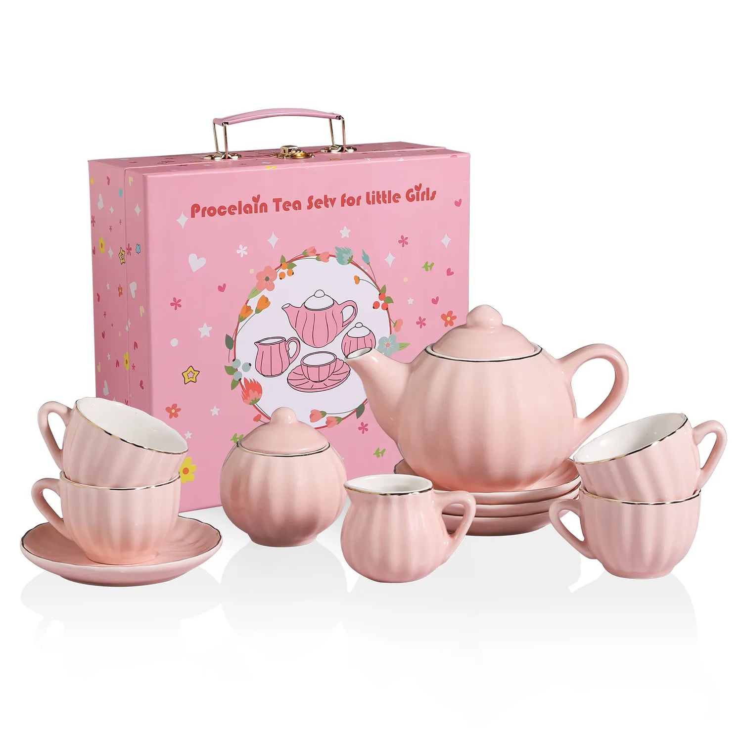 Sweejar Porcelain Kids Tea Set for Little Girls, Toddler | Kitchen Pretend Toy