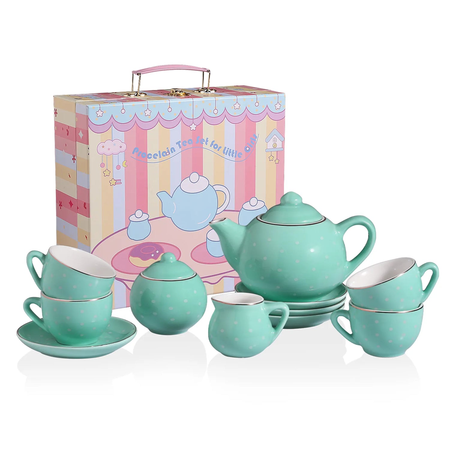 Sweejar Porcelain Kids Tea Set for Little Girls, Toddler | Kitchen Pretend Toy