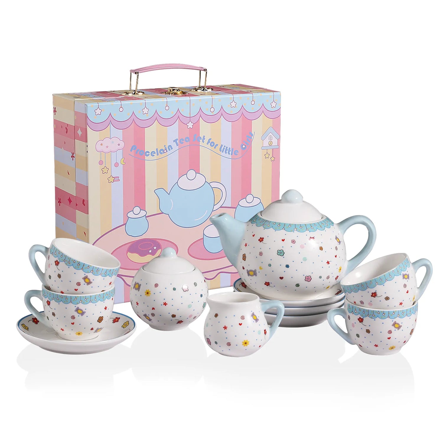 Sweejar Porcelain Kids Tea Set for Little Girls, Toddler | Kitchen Pretend Toy