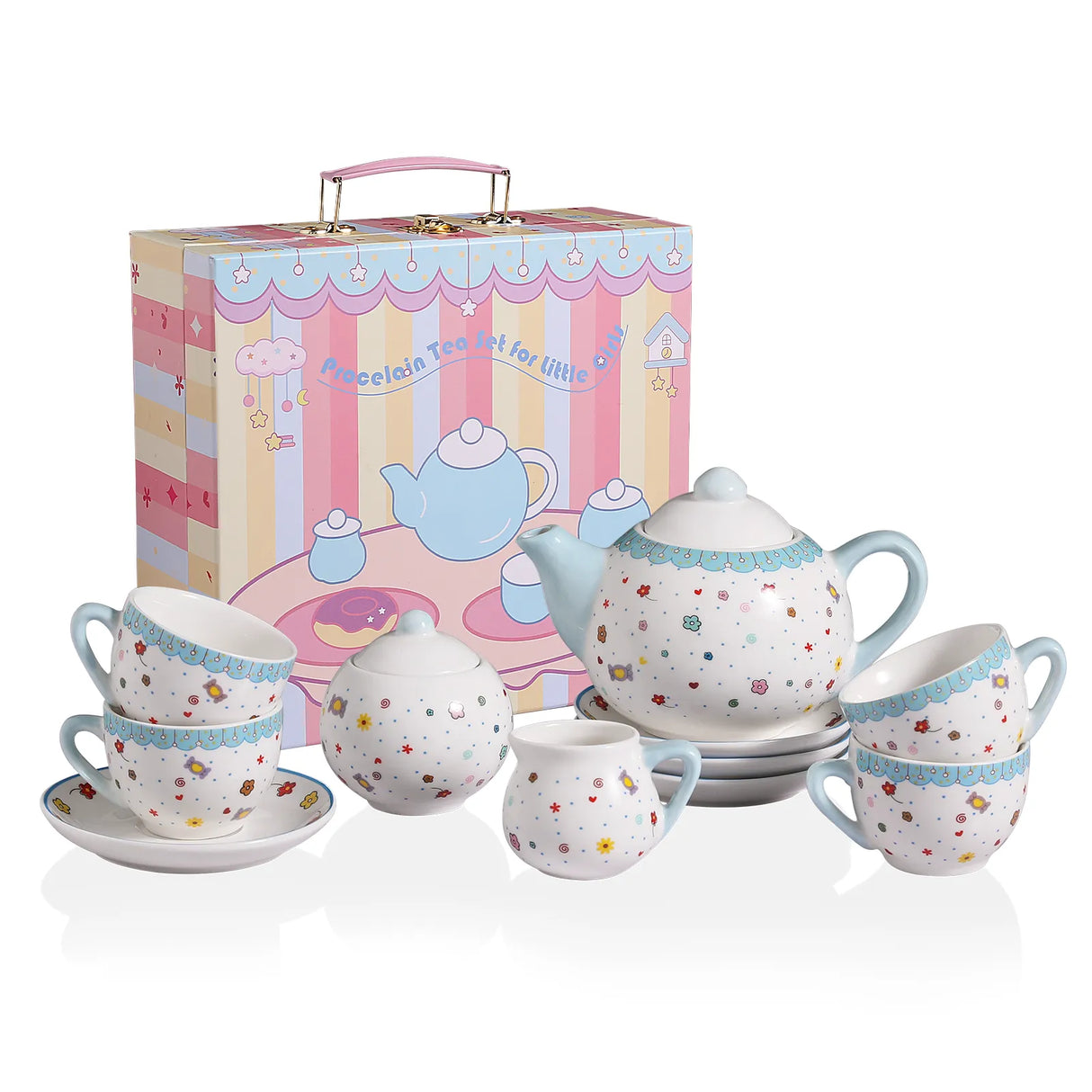 Sweejar Porcelain Kids Tea Set for Little Girls, Toddler | Kitchen Pretend Toy
