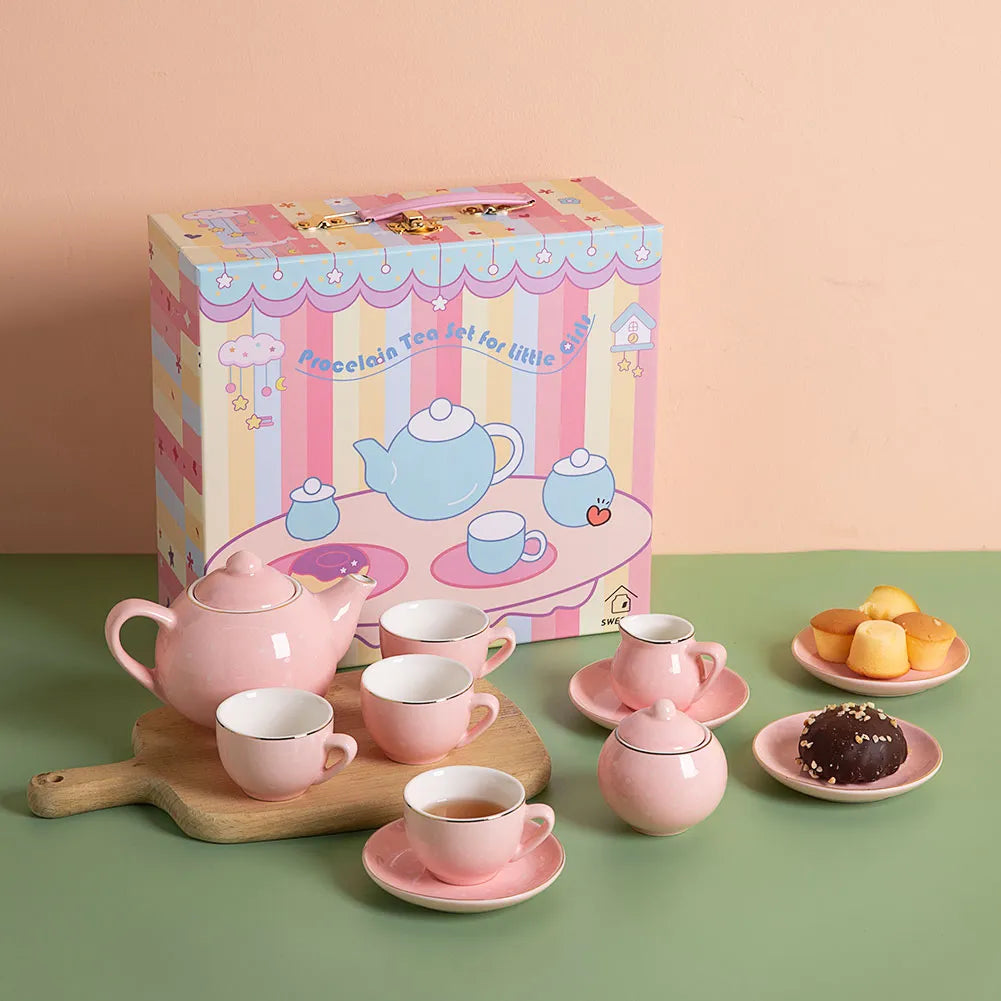 Sweejar Porcelain Kids Tea Set for Little Girls, Toddler | Kitchen Pretend Toy