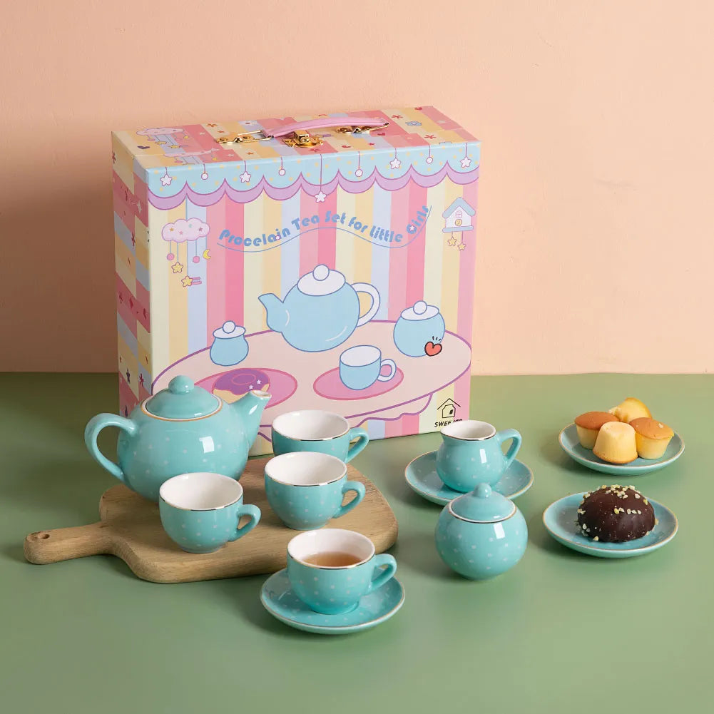 Sweejar Porcelain Kids Tea Set for Little Girls, Toddler | Kitchen Pretend Toy