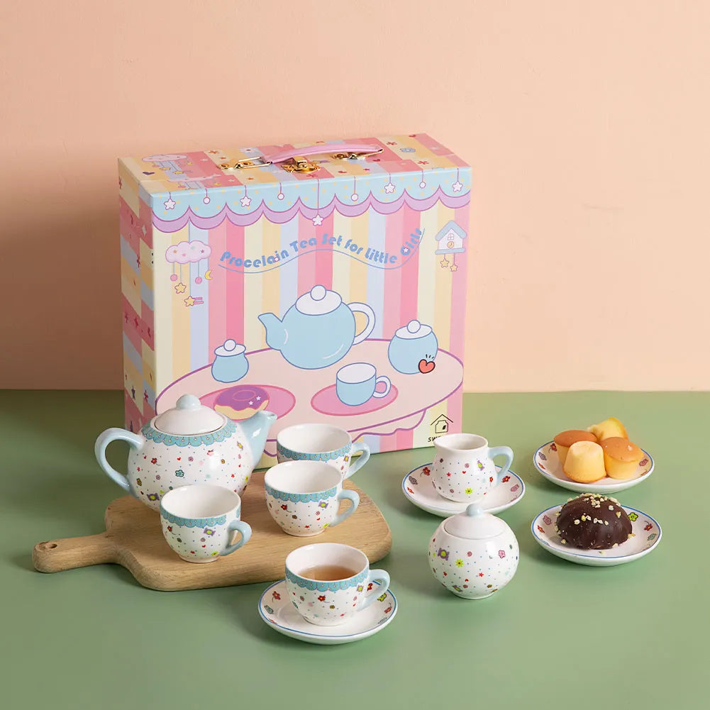 Sweejar Porcelain Kids Tea Set for Little Girls, Toddler | Kitchen Pretend Toy