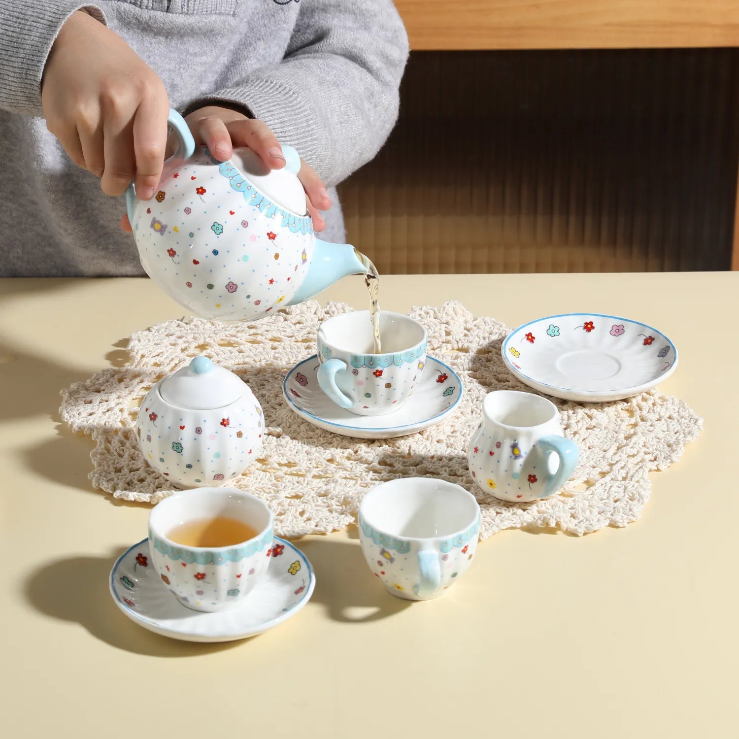 Sweejar Porcelain Kids Tea Set for Little Girls, Toddler | Kitchen Pretend Toy