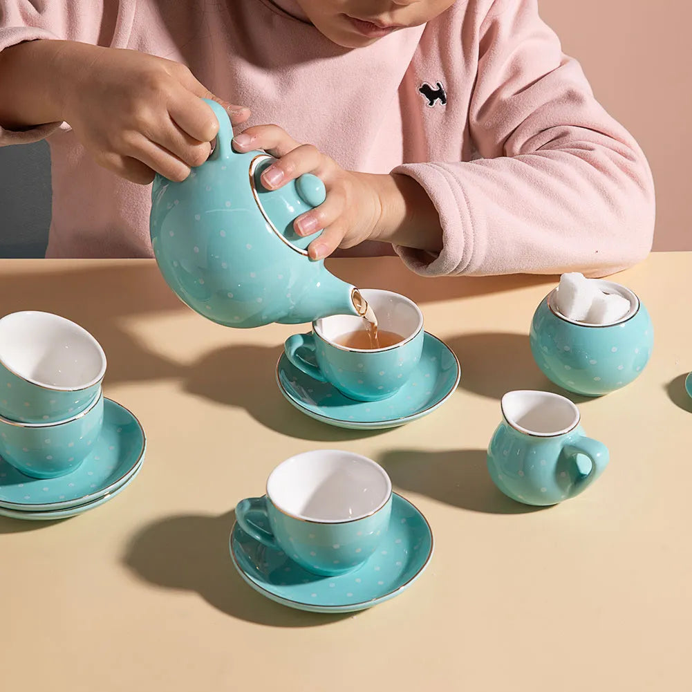 Sweejar Porcelain Kids Tea Set for Little Girls, Toddler | Kitchen Pretend Toy