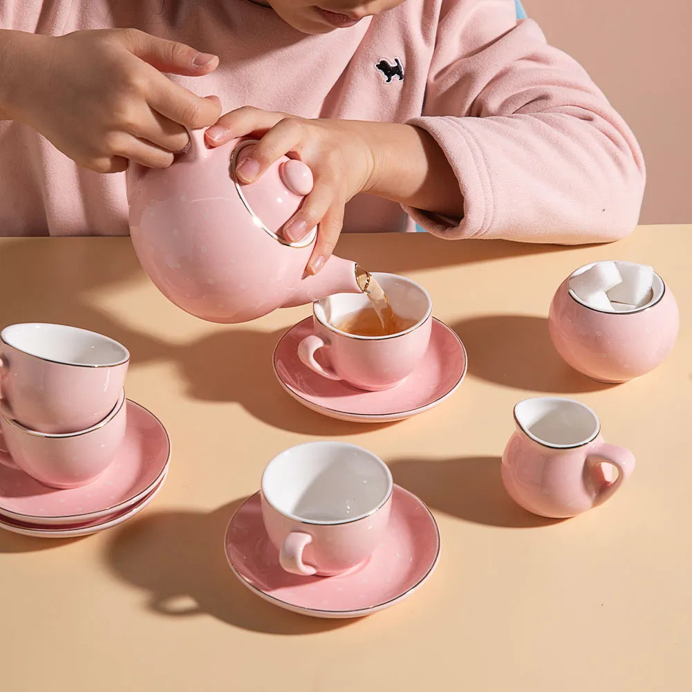 Sweejar Porcelain Kids Tea Set for Little Girls, Toddler | Kitchen Pretend Toy