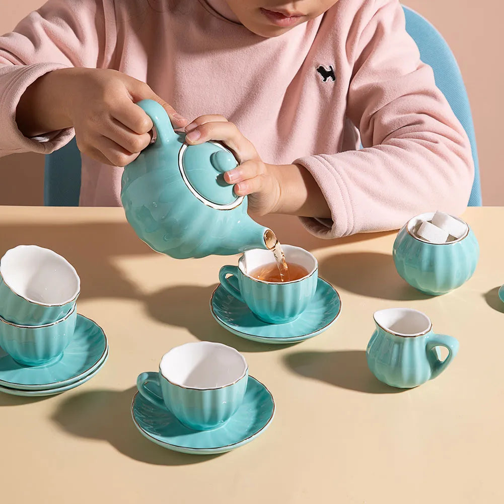 Sweejar Porcelain Kids Tea Set for Little Girls, Toddler | Kitchen Pretend Toy