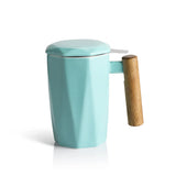 SWEEJAR Porcelain Tea Mug with Infuser and Lid | Wooden Handle