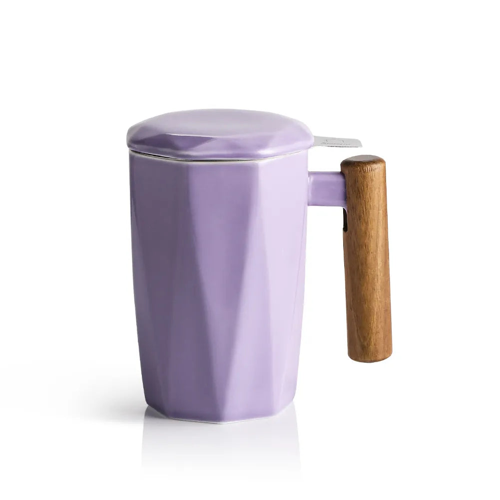 SWEEJAR Porcelain Tea Mug with Infuser and Lid | Wooden Handle