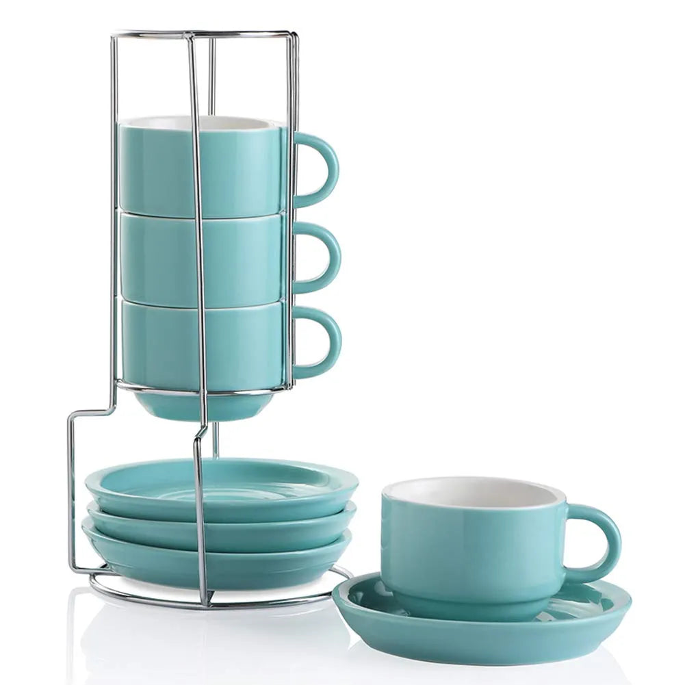 SWEEJAR Porcelain Espresso Cup & Saucer Set | Tea Set of 4