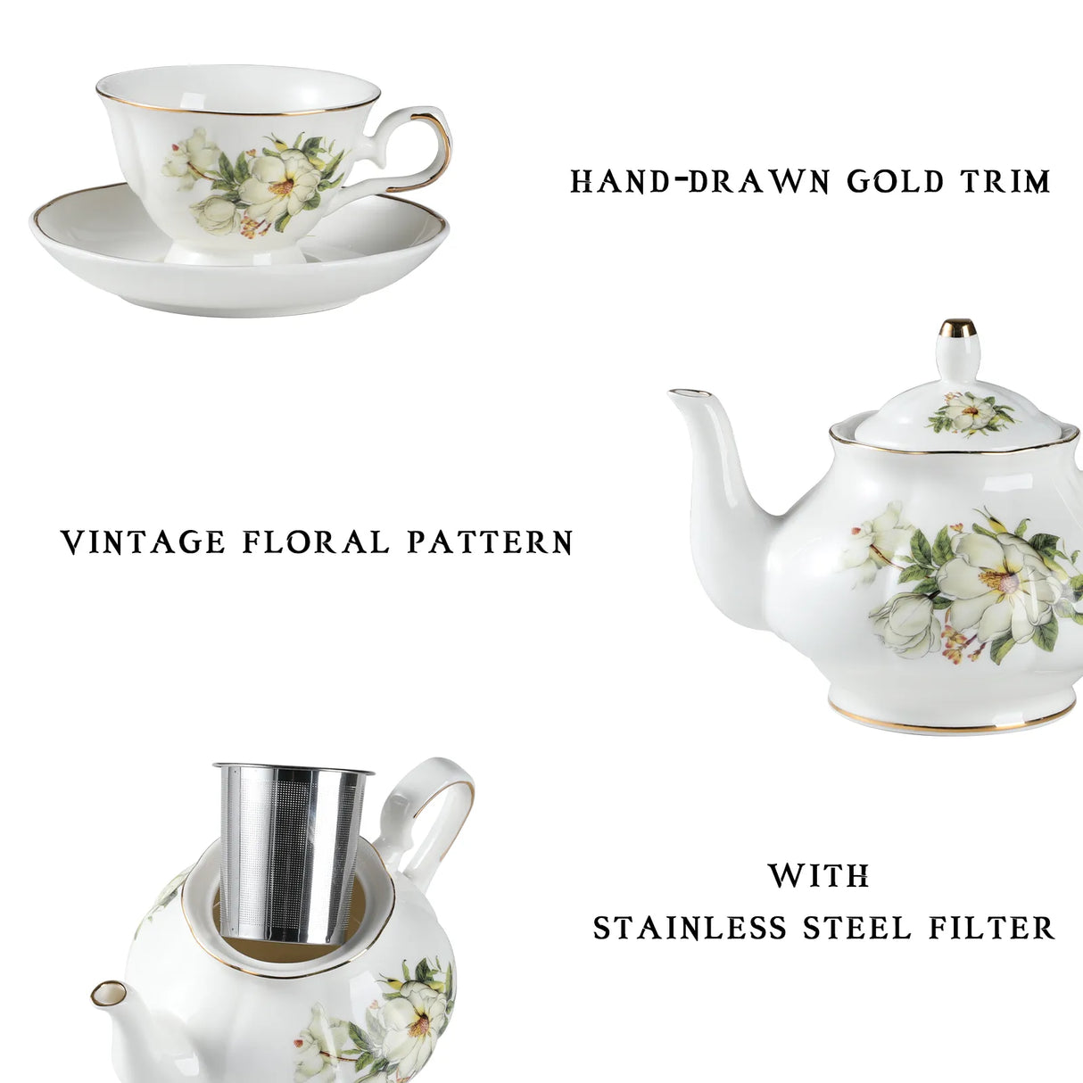 Sweejar Ceramic Teapot with Infuser | Blooming, Loose Tea, Coffee Pot