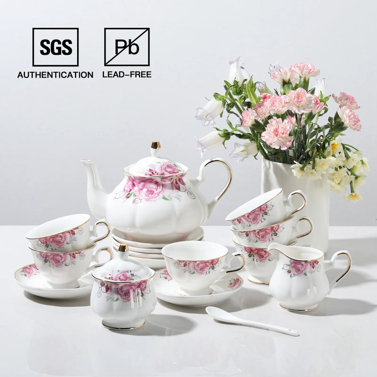 Sweejar Ceramic Teapot with Infuser | Blooming, Loose Tea, Coffee Pot