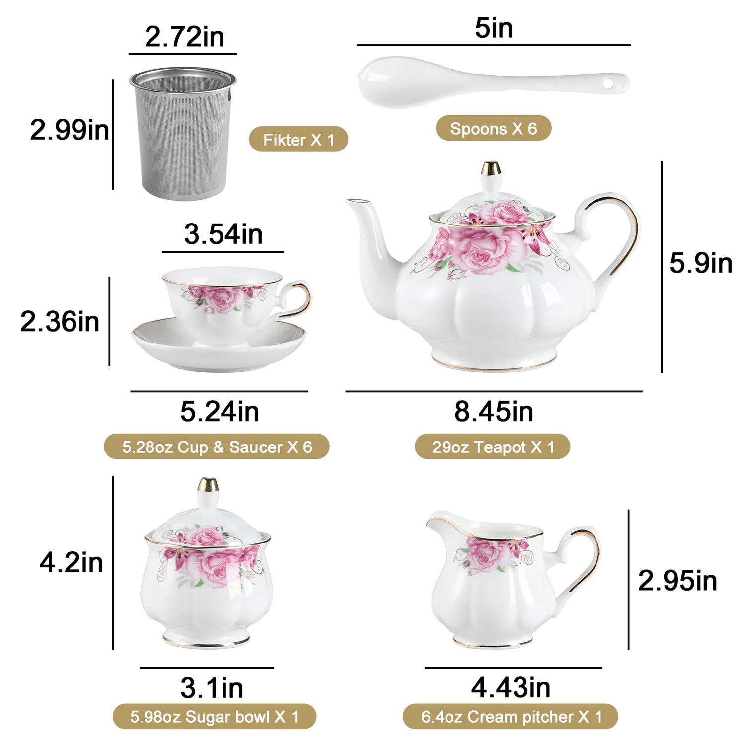 Sweejar Ceramic Teapot with Infuser | Blooming, Loose Tea, Coffee Pot