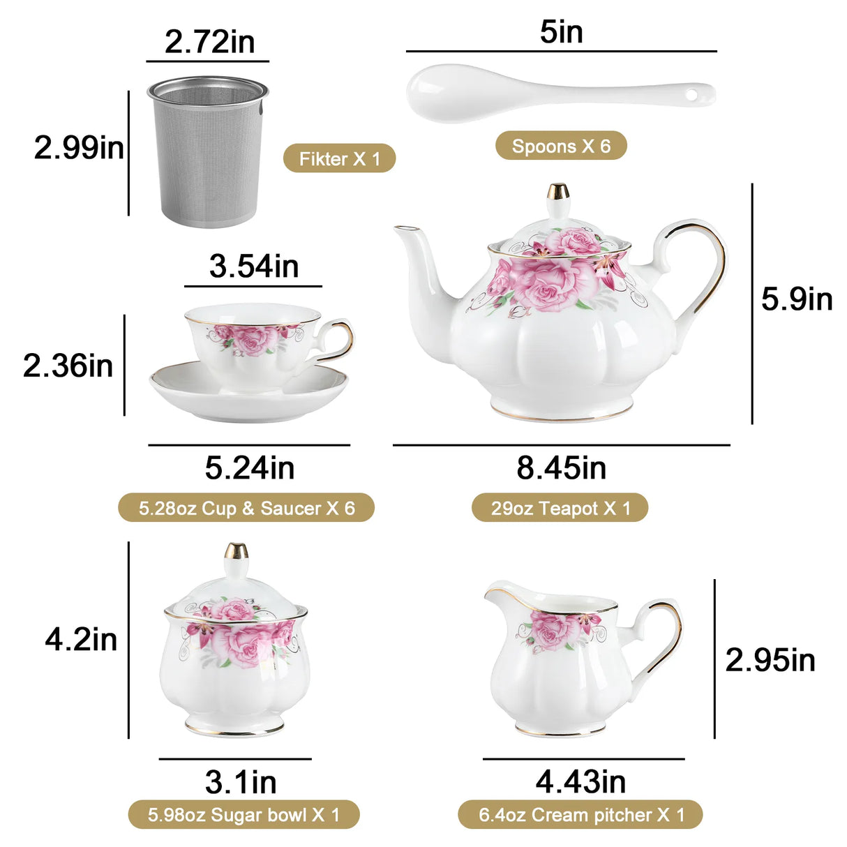 Sweejar Ceramic Teapot with Infuser | Blooming, Loose Tea, Coffee Pot