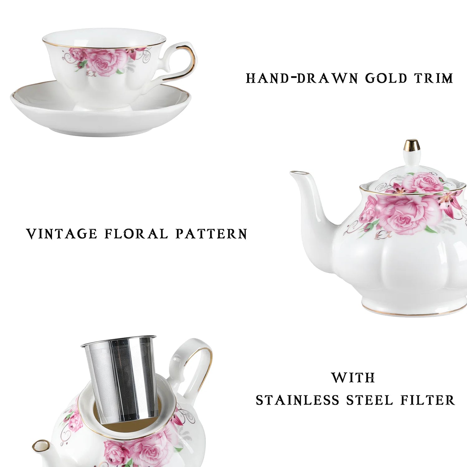 Sweejar Ceramic Teapot with Infuser | Blooming, Loose Tea, Coffee Pot