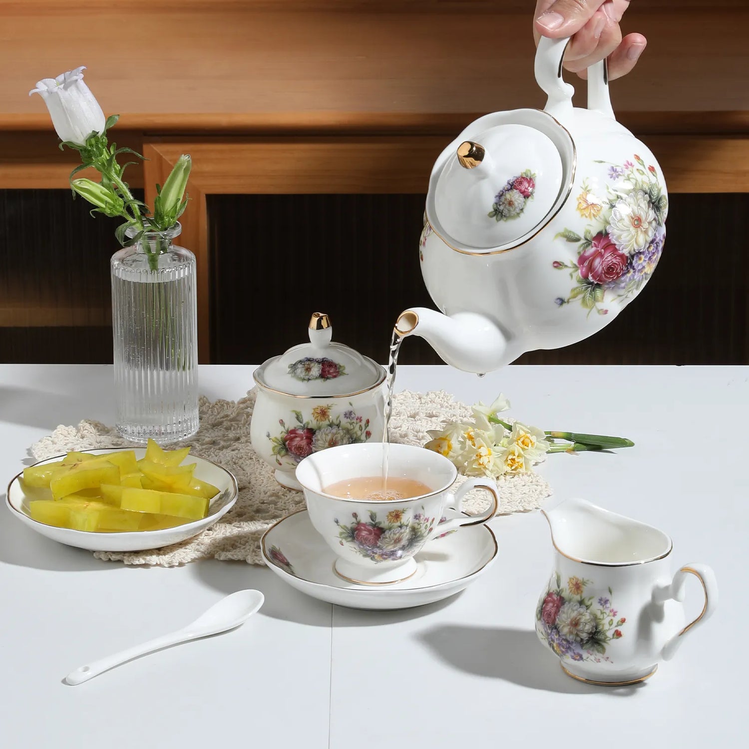 Sweejar Ceramic Teapot with Infuser | Blooming, Loose Tea, Coffee Pot