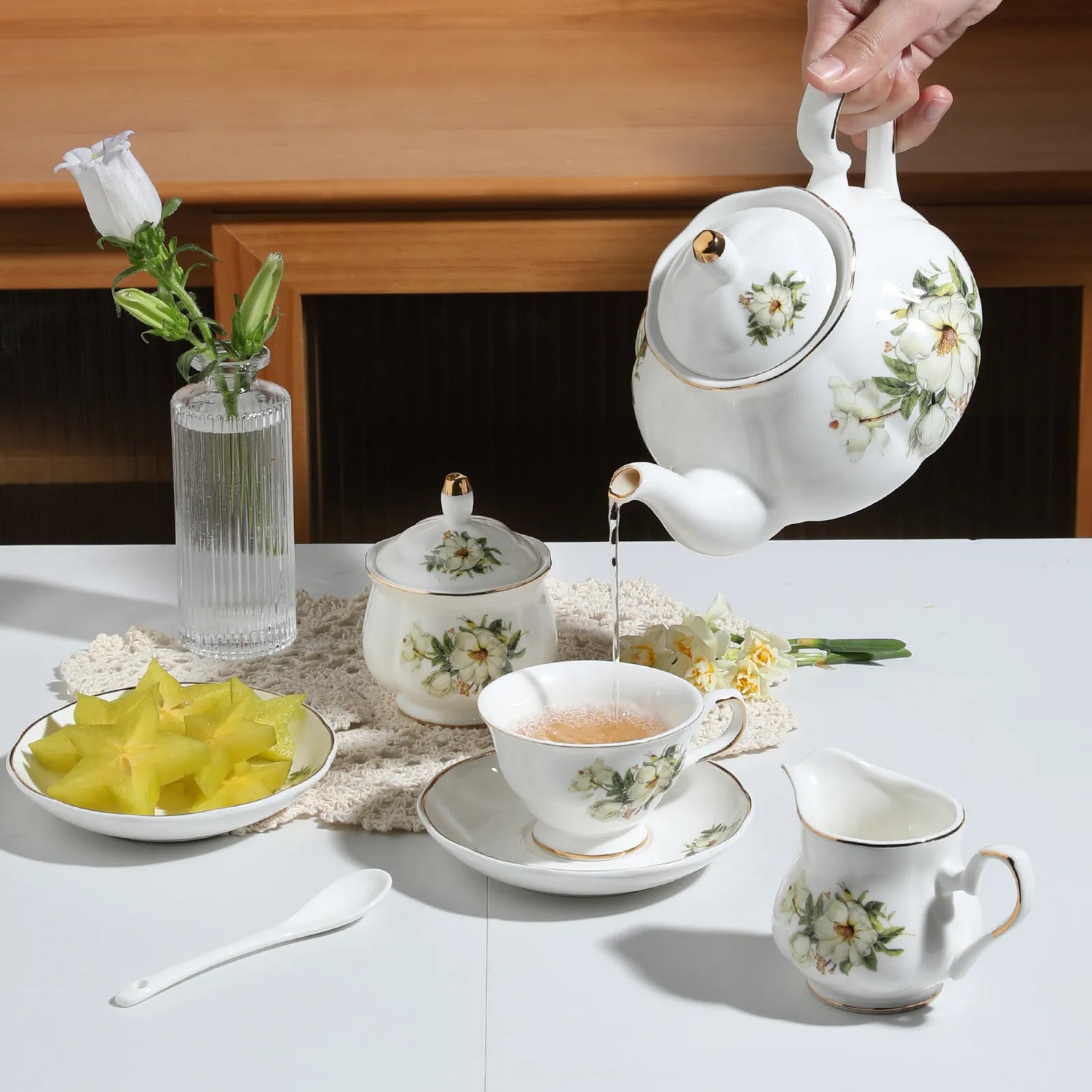 Sweejar Ceramic Teapot with Infuser | Blooming, Loose Tea, Coffee Pot