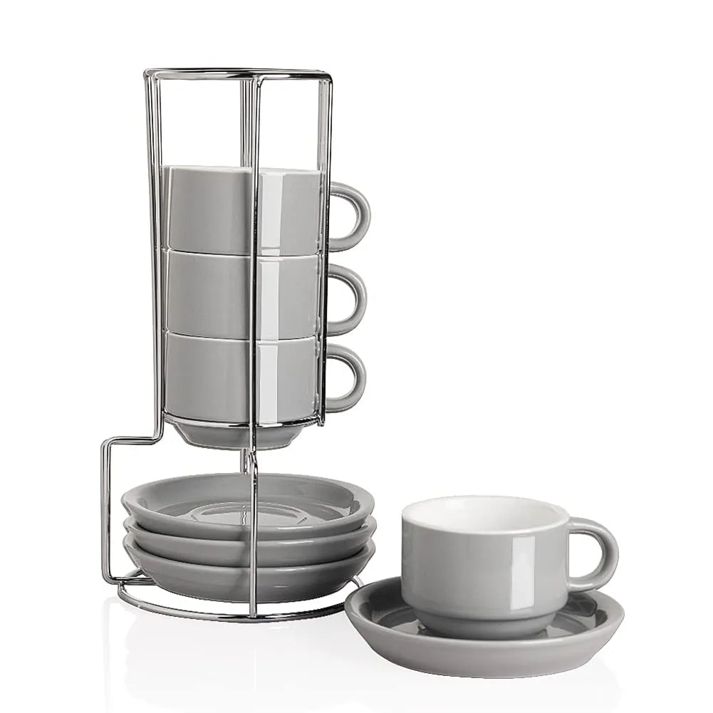 SWEEJAR Porcelain Espresso Cup & Saucer Set | Tea Set of 4