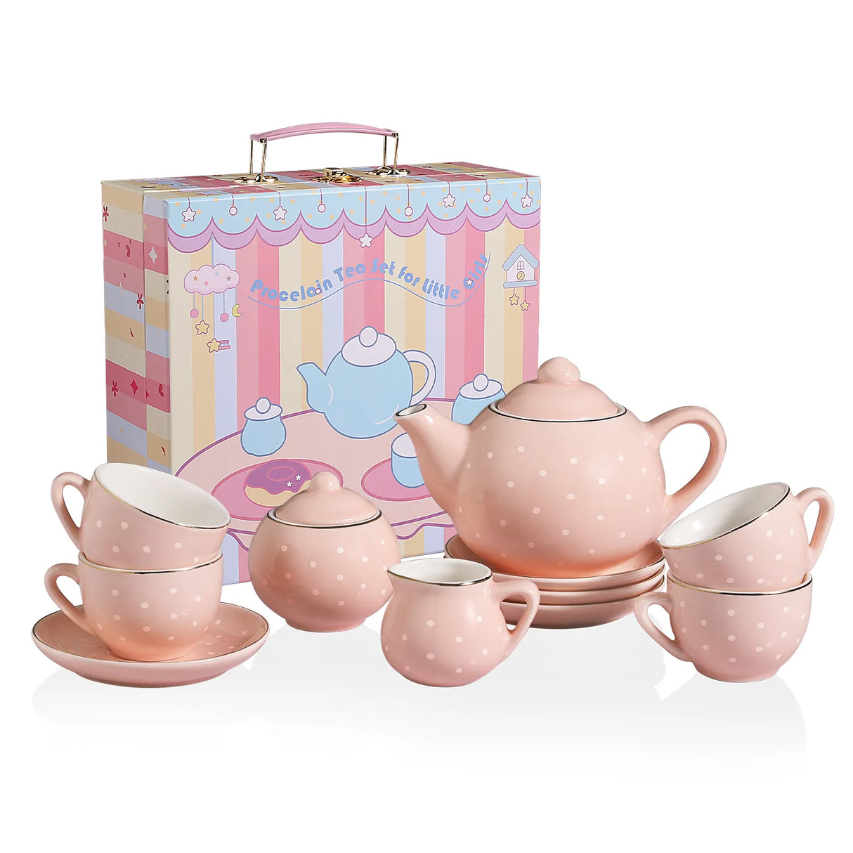 Sweejar Porcelain Kids Tea Set for Little Girls, Toddler | Kitchen Pretend Toy