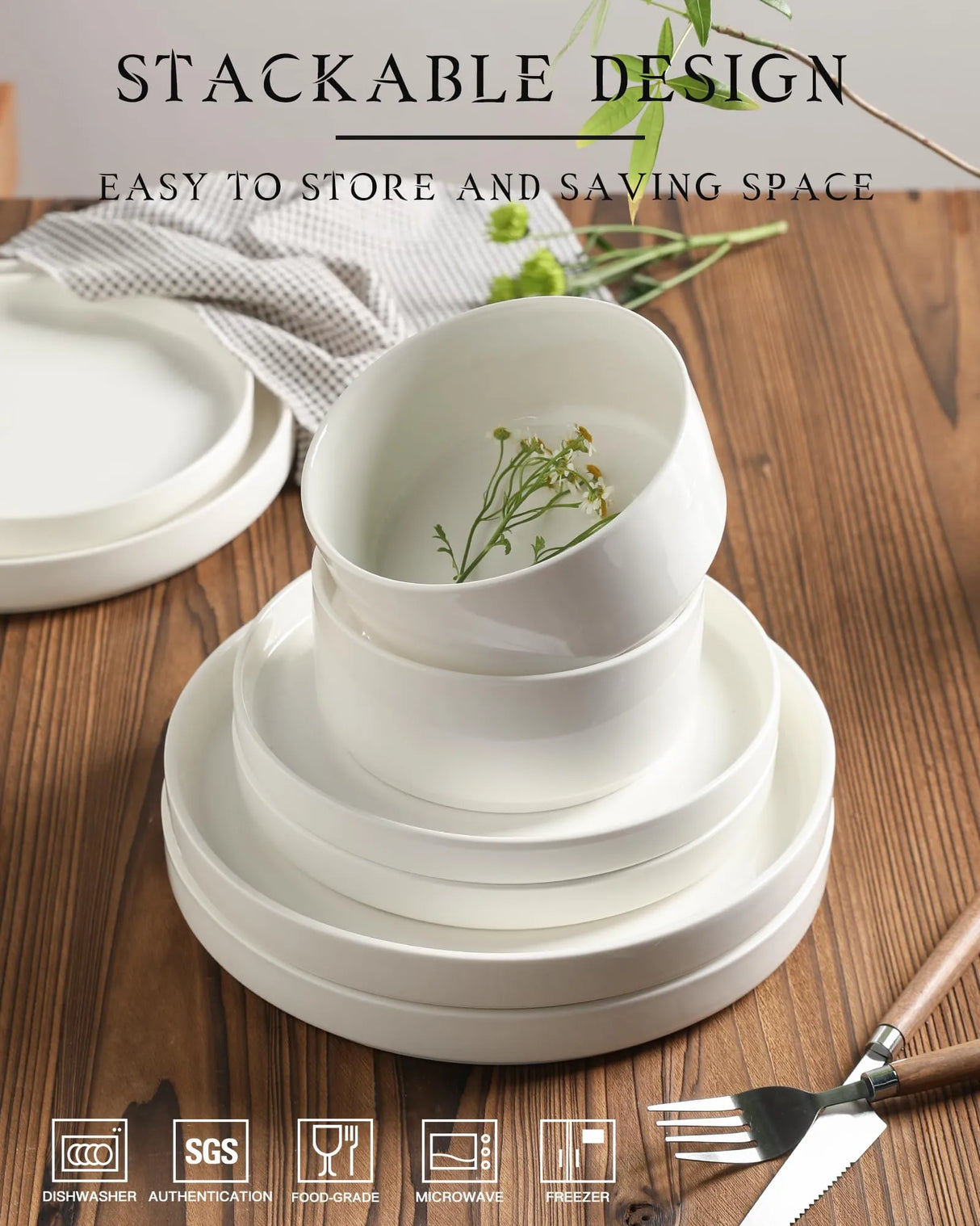 Sweejar White Ceramic Dinnerware Sets for 4 | Minimal Design