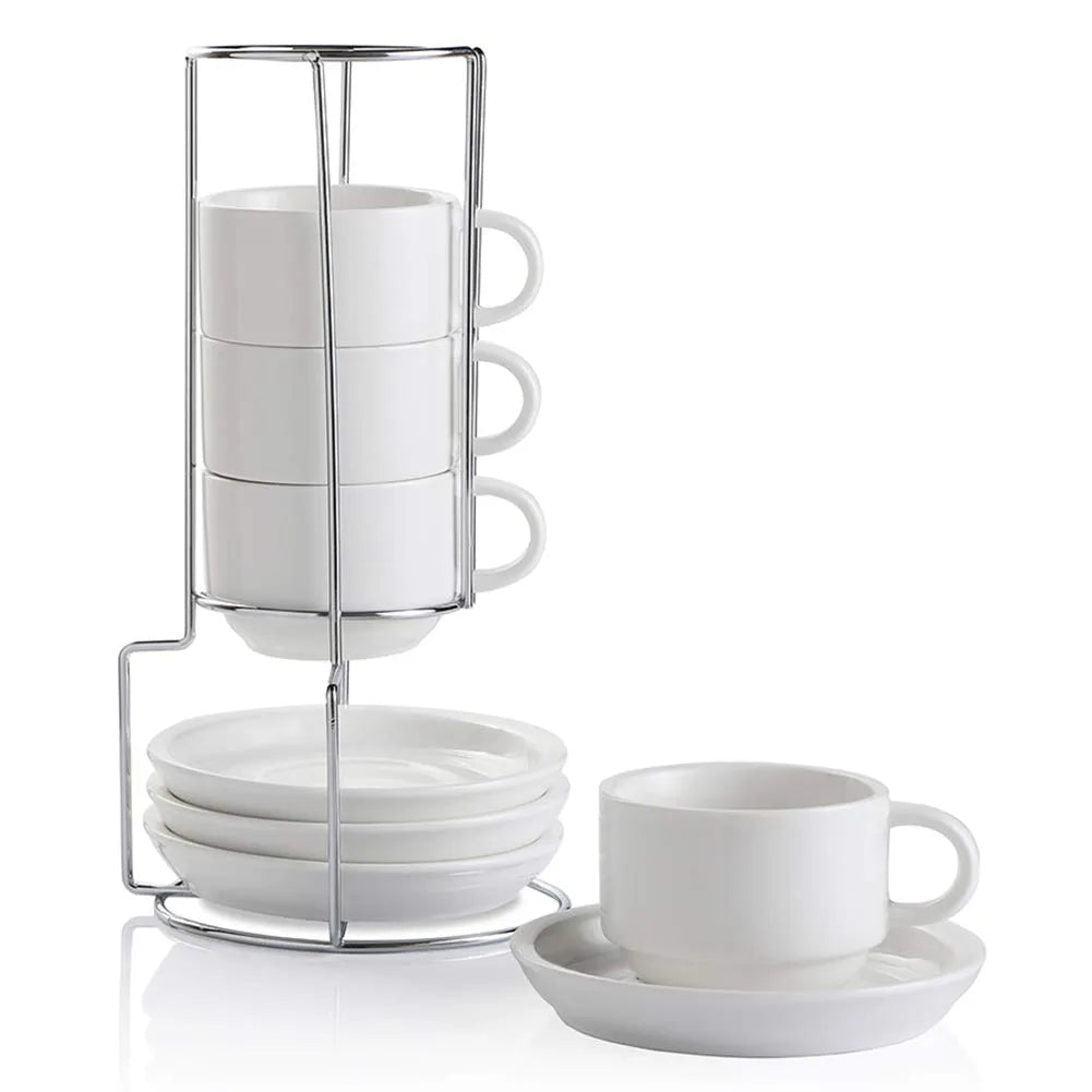 SWEEJAR Porcelain Espresso Cup & Saucer Set | Tea Set of 4