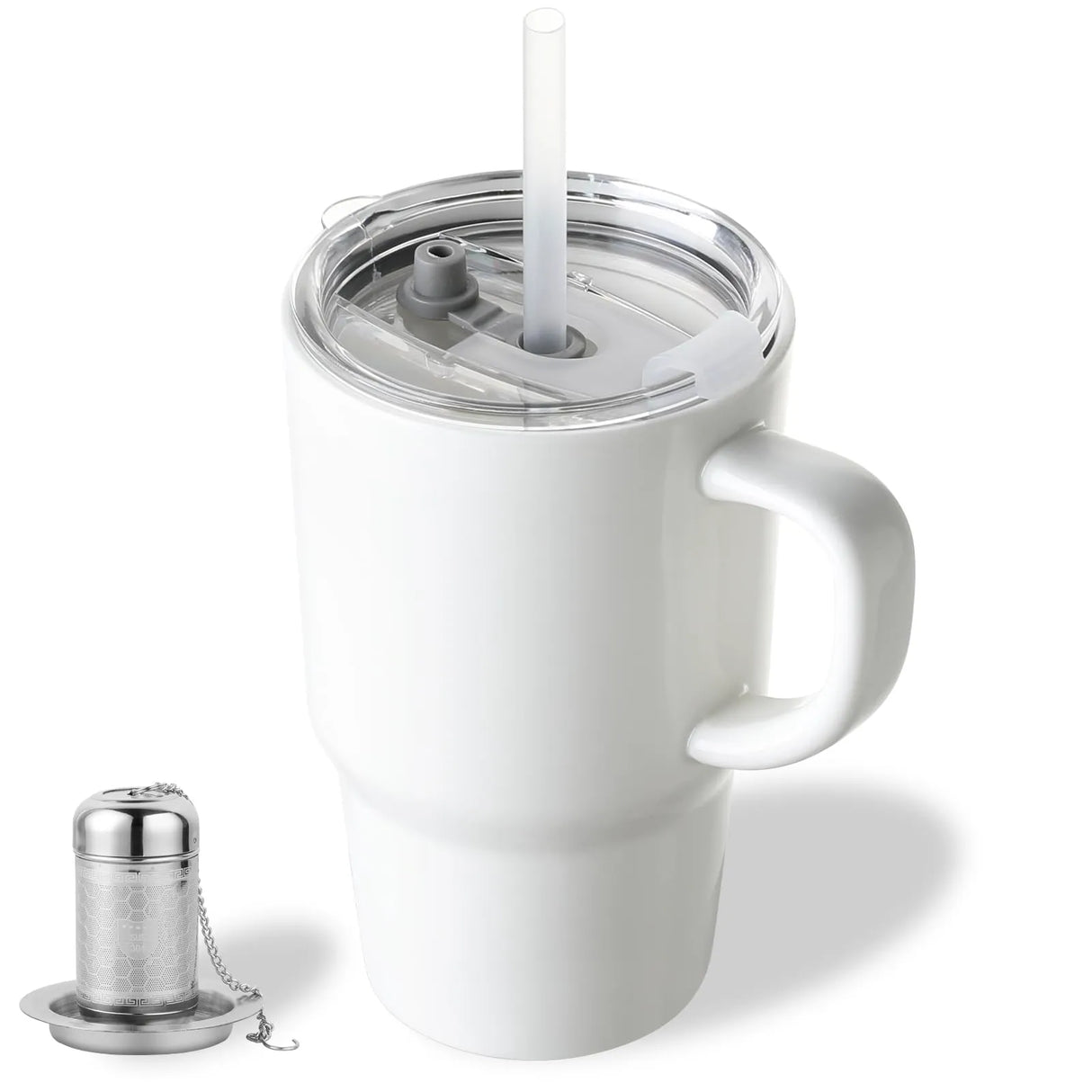 Sweejar Ceramic Coffee Mug Cup with Lid & Straw | 16 OZ | Porcelain Tea Cup