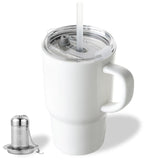 Sweejar Ceramic Coffee Mug Cup with Lid & Straw | 16 OZ | Porcelain Tea Cup