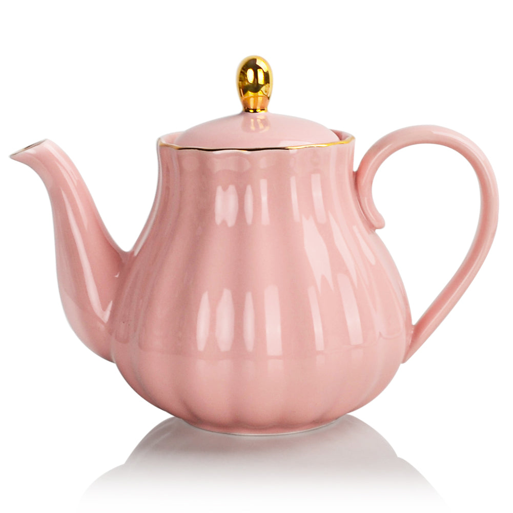 Amazingware Royal Teapot, Porcelain Tea Pot with Stainless Steel Infuser,  with a Filter for Loose Tea, Pumpkin Fluted Shape - 28 oz, Pink - Yahoo  Shopping