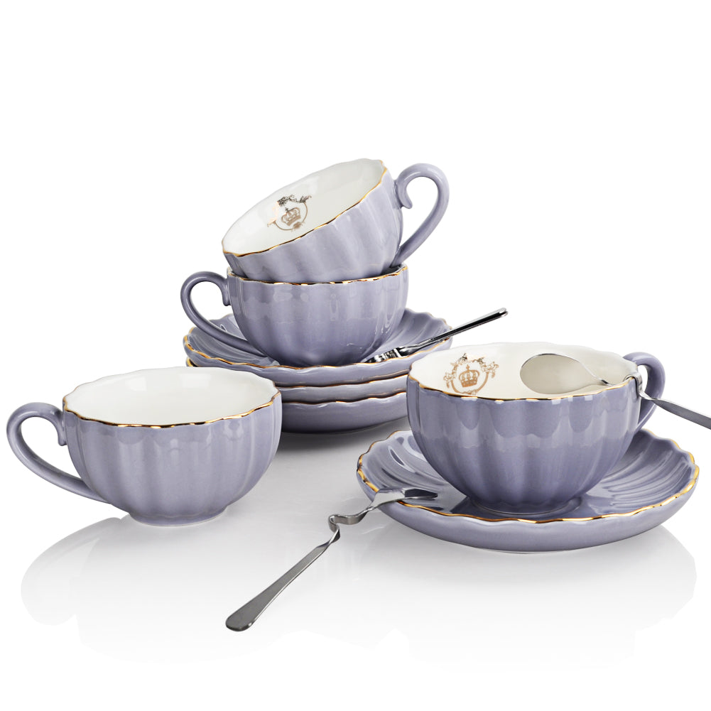 SWEEJAR Porcelain Cappuccino Cups with Saucers and Metal Stand, 8 Ounc –  Sweejar Home