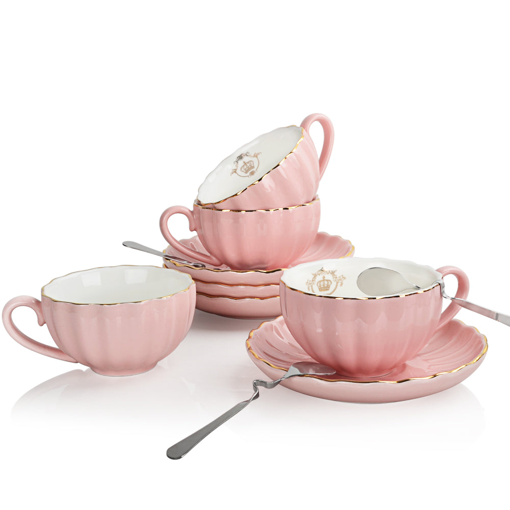 SWEEJAR Ceramic Tea Cups and Saucers Set
