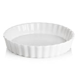 SWEEJAR Porcelain Pie Pan, 9.5-inch Round Corrugated Tart Dish, Non-sticky Ceramic Quiche Plate, Suitable for Baking Apple Pie, Cheese Sweet Potato Pie, Chicken Pot Pie, Crustless Quiche