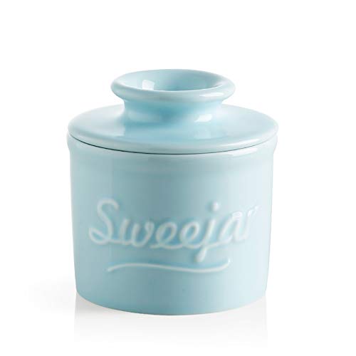 SWEEJAR Porcelain Butter Crock Keeper, French Butter Dish Keeps the Butter Fresh Soft & Spreadable, Serving Butter Easy for Bread Lovers Breakfast Kitchen Counter