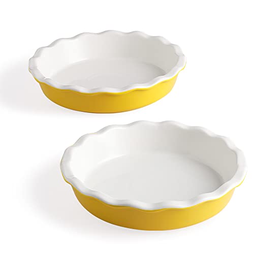 SWEEJAR Ceramic Mini Pie Pans for Baking, 6 Inches Small Pie Plate with Ruffled Edge for Chicken Pot Pie, Fruit Pies, Quiches, Round Baking Dish, Set of 2