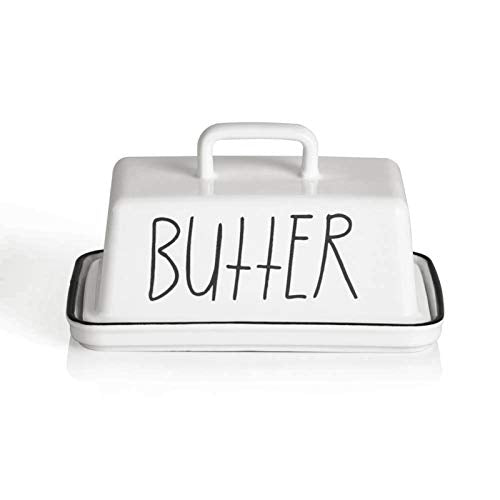 SWEEJAR Ceramic Butter Dish with Handle Lid, 7.3 Inch Porcelain Large Butter Keeper with Cover, Perfect for East/West Butter