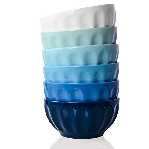 SWEEJAR Ceramic Fluted Bowl Set, 26 oz for Cereal, Salad, Pasta, Soup, Dishwasher Microwave Safe - set of 6
