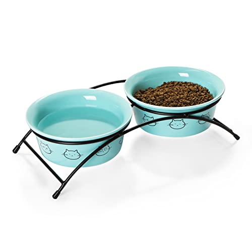 SWEEJAR Cat Food Bowls with Non-Slip Stand, Ceramic Raised Cat Bowl Set for Food & Water, Porcelain Elevated Pet Dishes to Protect Spine, 12 oz Pet Bowl for Cat and Small Dog, Set of Two