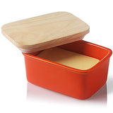 SWEEJAR Porcelain Butter Dish with Lid, Airtight Large Butter Keeper with Wooden Lid, Butter Container Perfect for 2 Sticks of Butter West or East Coast Butter