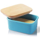 SWEEJAR Porcelain Butter Dish with Lid, Airtight Large Butter Keeper with Wooden Lid, Butter Container Perfect for 2 Sticks of Butter West or East Coast Butter