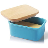 SWEEJAR Porcelain Butter Dish with Lid, Airtight Large Butter Keeper with Wooden Lid, Butter Container Perfect for 2 Sticks of Butter West or East Coast Butter