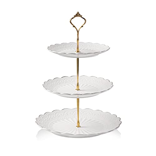 SWEEJAR 3 Tier Ceramic Cupcake Stand | Wedding, Dessert, Tea Party