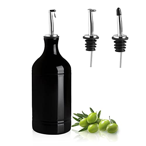 Luxshiny Ceramic Oil Dispenser Bottle - 4.7" Soy Sauce & Vinegar Cruet With Wood Lid